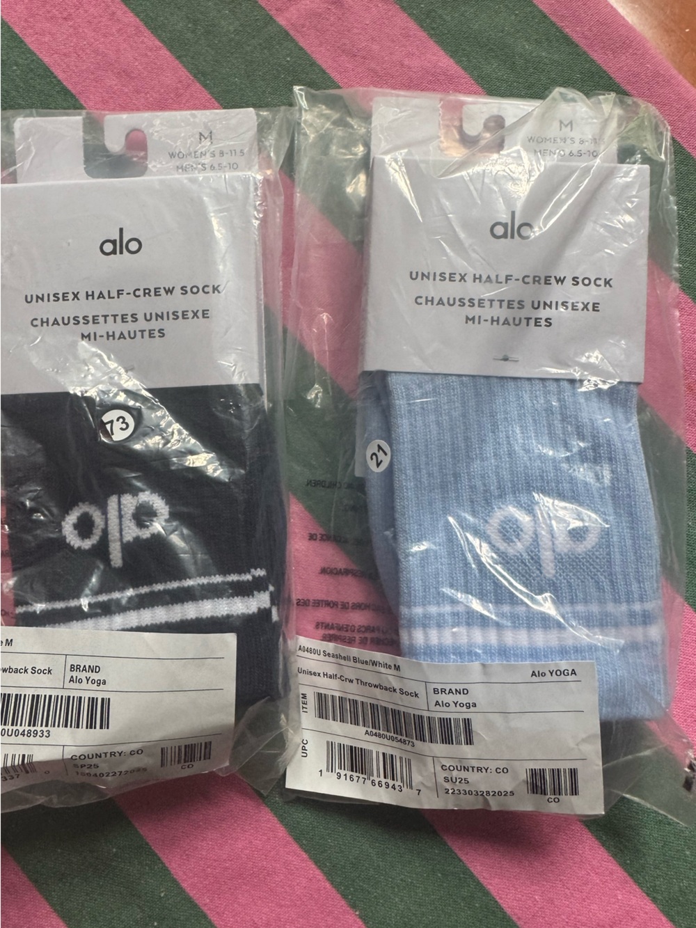 TWO sets ALO NAVY & Seashell blue two back NWT half crew